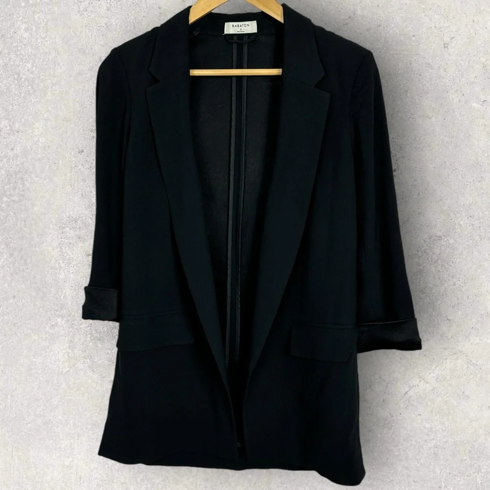 Aritzia Babaton‎ Delos Blazer Black Drape Size 2 Cupro Crepe Minimalist Career - Picture 2 of 16